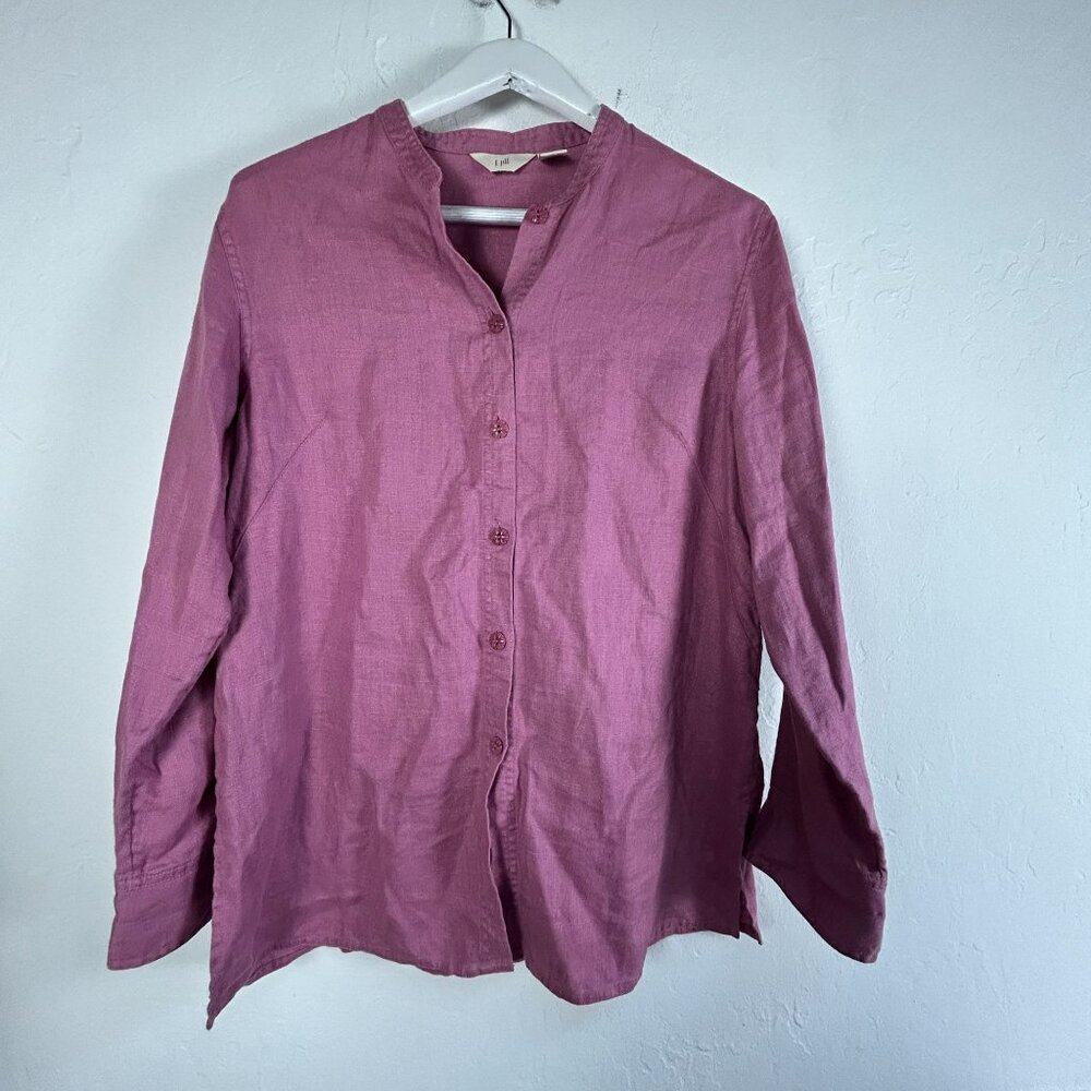 J. Jill Womens Mandarin Collar Button-Up Tunic Top Medium Linen Purple Casual